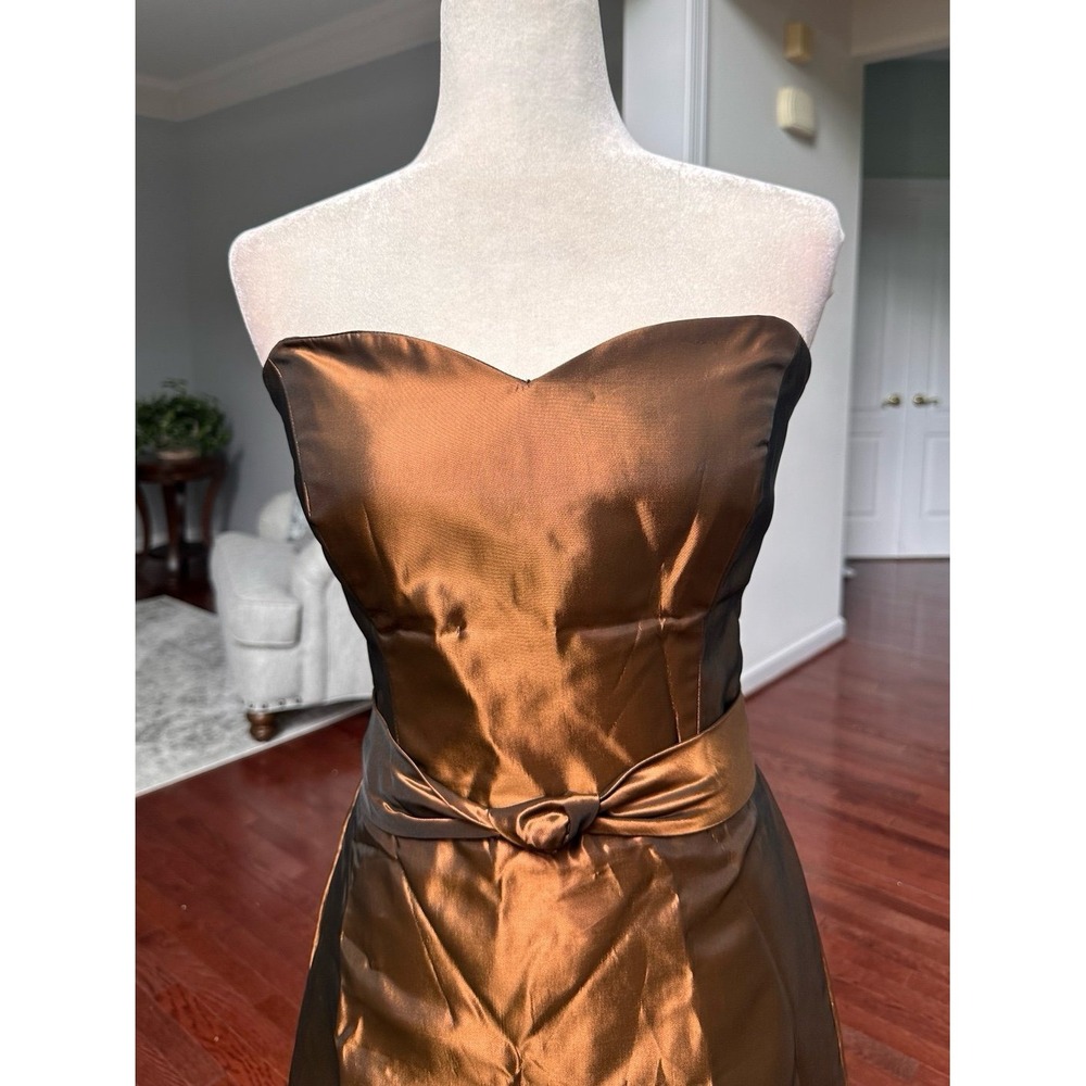 USA Vintage 2000s Strapless Lazaro Ethereal Mermaid Fantasy Crushed Brown Gown - Picture 4 of 11